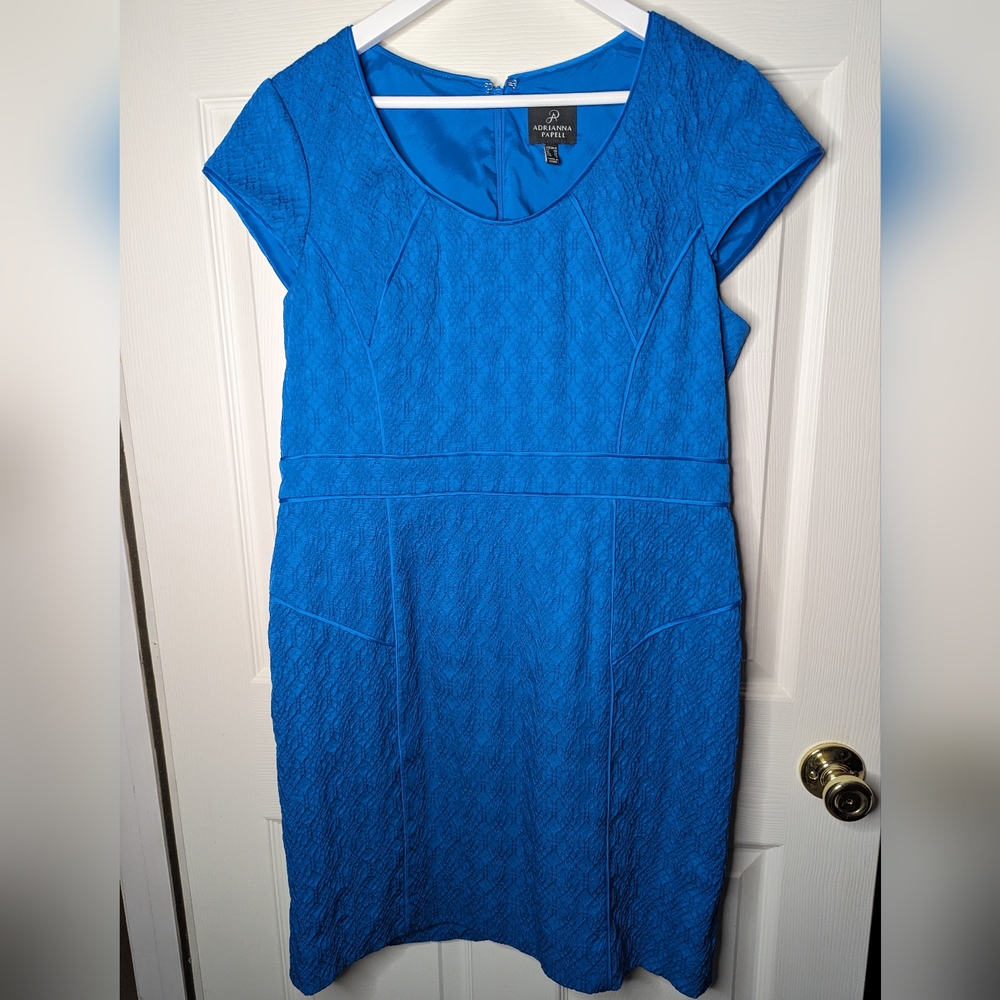 Adrianna Papell womens blue pencil dress fitted textured size 16